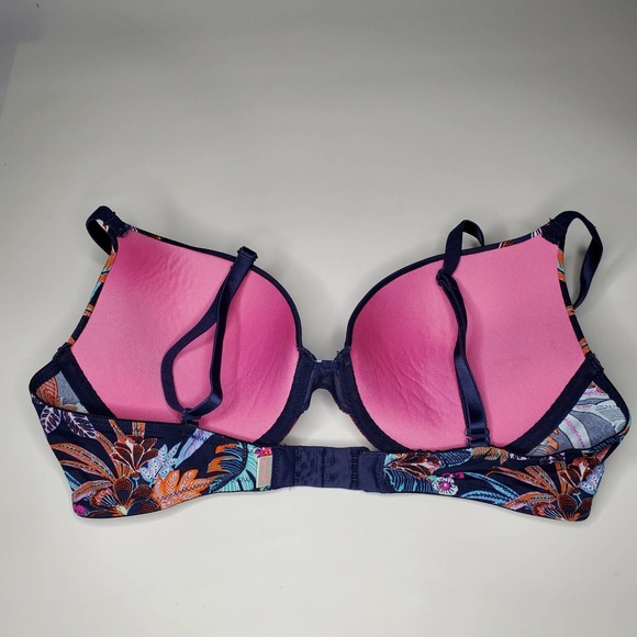 PINK BY VICTORIA'S SECRET WEAR EVERYWHERE PUSH UP BRA SIZE 34C BLUE FLORAL - Picture 2 of 5